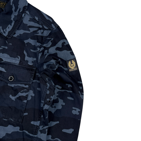 Belstaff Navy Camo Multi Pocket Cotton Collared Zipped Overshirt - Medium