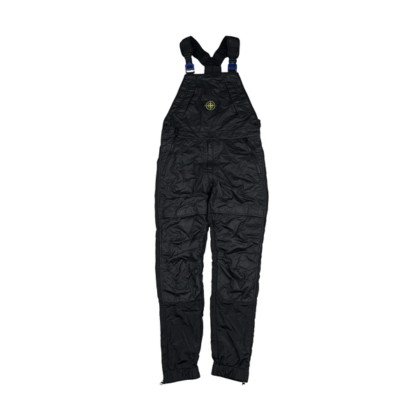 Stone Island Black Mussola Gommato Centre Badge Dungarees - Small