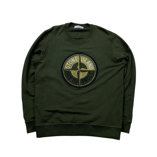 Stone Island 2020 Green Compass Logo Cotton Crewneck Sweatshirt - XL