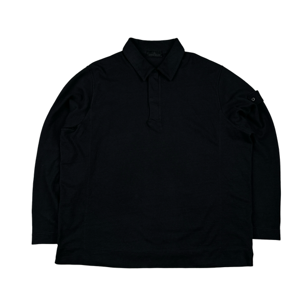 Stone Island 2023  Black Ghost Piece Cotton Long Sleeve Polo jumper - 3XL