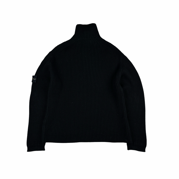 Stone Island 2001 Black Lana Wool Vintage Ribbed High Neck Jumper - Large