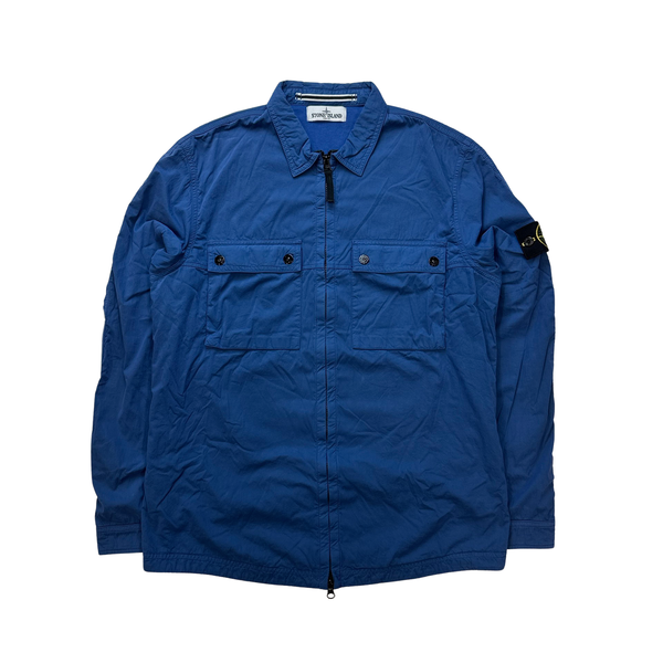Stone Island Blue Cotton Lined Overshirt - Large