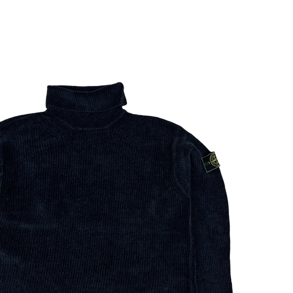 Stone Island Vintage 1995 Navy Chenille Knit Vintage Roll Neck - Medium