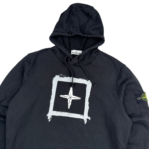Stone Island 2021 Black Compass Pullover Cotton Hoodie - XL