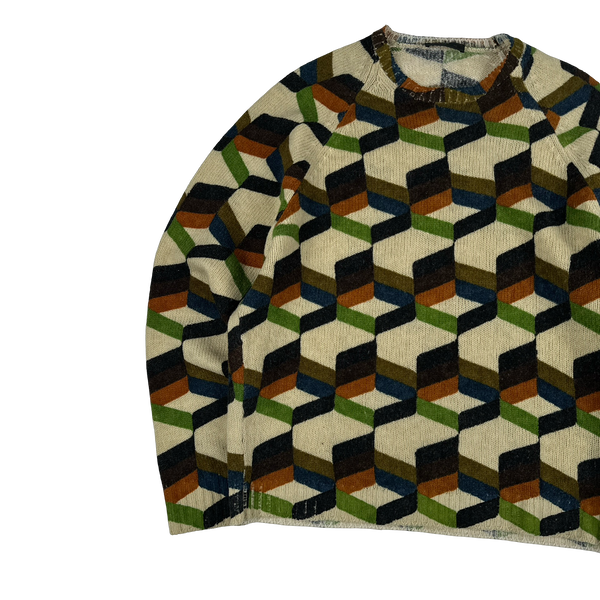 Prada 2017 Archive Geometric Wool Monogram Crewneck Knit Jumper - Large