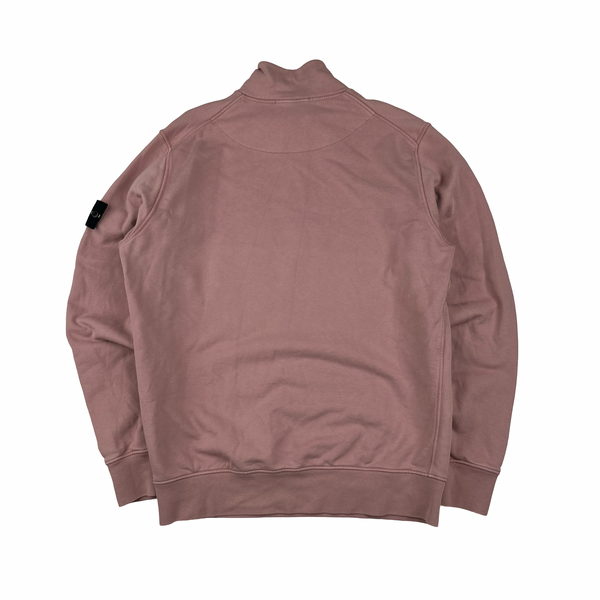 Stone Island Pink Quarter Zip Cotton Jumper - Large