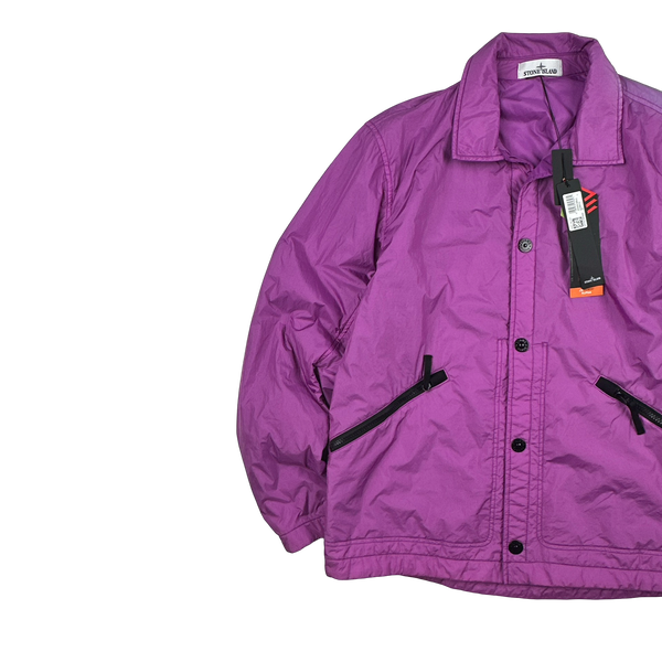 Stone Island 2022 Fuchia Purple Garment Dyed Crinkle Reps Zipped Overshirt - XL