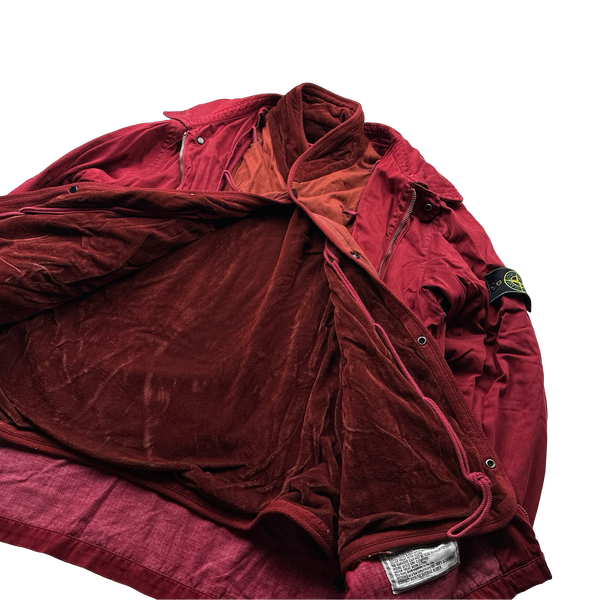 Stone Island Vintage 90s Red Raso Gommato Velour Dutch Rope Jacket - XL