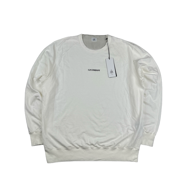 CP Company White Cotton Spellout Crewneck Jumper - XXL