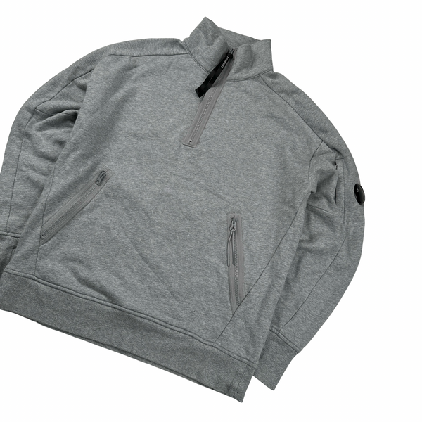 CP Company Lens View Grey Cotton Quarter Zip Sweatshirt - Medium