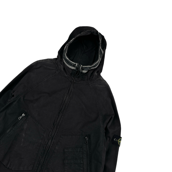 Stone Island 2006 Black Laminated Cotton Hooded Jacket - Large