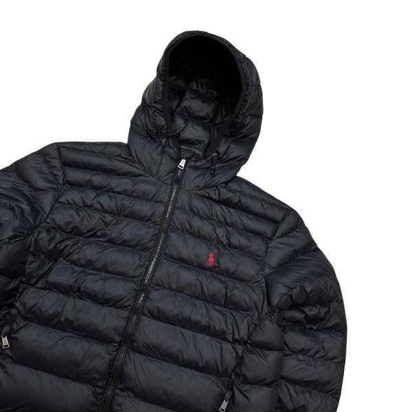 Ralph Lauren Black Padded Nylon Hooded Jacket - Small