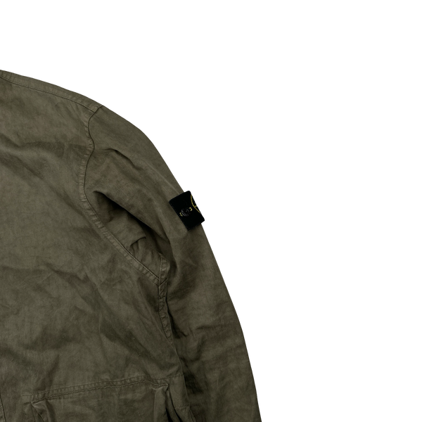 Stone Island 2002 Brown Lino Flax Blend Zipped Jacket - Large