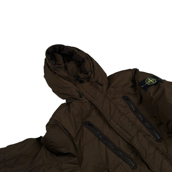 Stone Island 2021 Crinkle Reps Brown Down Filled Parka Jacket - Medium