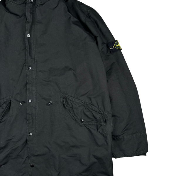 Stone Island 2007 Black David TC Dutch Liner Spellout Hood Long Parka Jacket - XXL