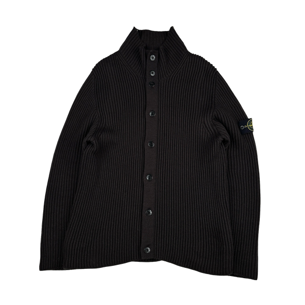 Stone Island 2005 Brown Wool Buttoned Ribbed Jumper - XXL