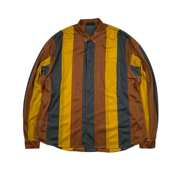 Prada Runway Striped Panel Silk Twill Buttoned Sample Shirt - XL