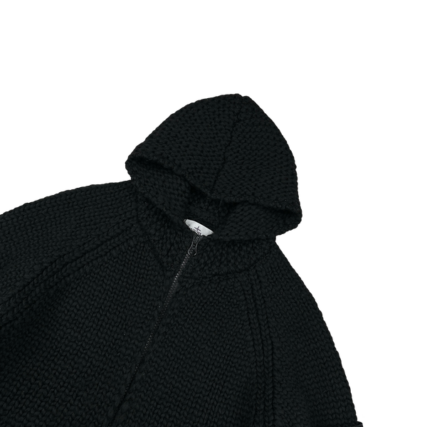 Stone Island 2022 Black 100% Wool Knitted Heavyweight Hoodie - Large