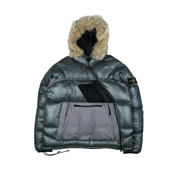 Stone Island 2017 Blue Pertex Quantum Fur Hood Puffer Jacket - XL