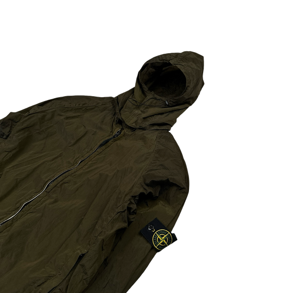 Stone Island 2007 Nylon Metal Khaki Hooded Shimmer Jacket - Medium