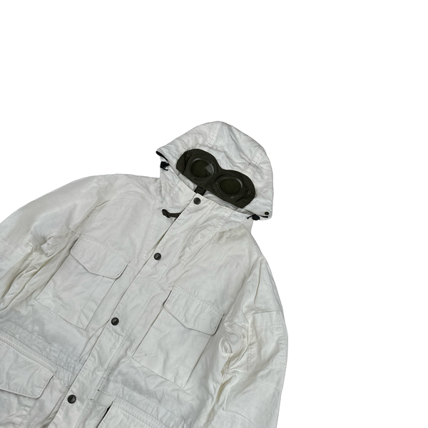 CP Company White Plated Linen La Mille Goggle Jacket - Small