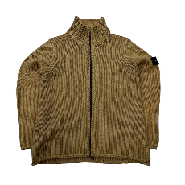 Stone Island 2005 Brown Knit Zipped High Neck Jumper - XXL