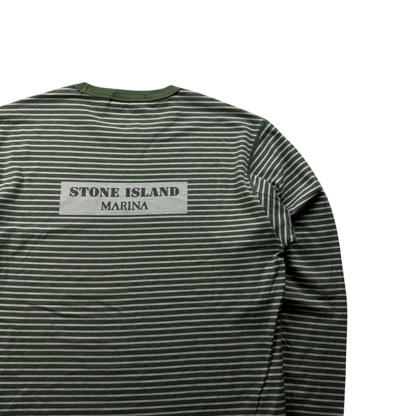 Stone Island Green Striped Marina Long Sleeved Top - Large