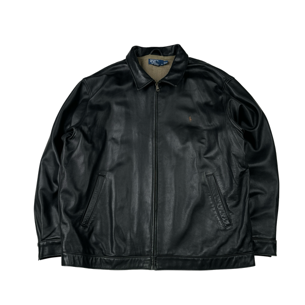 Ralph Lauren Black Heavyweight Leather Jacket - XXL