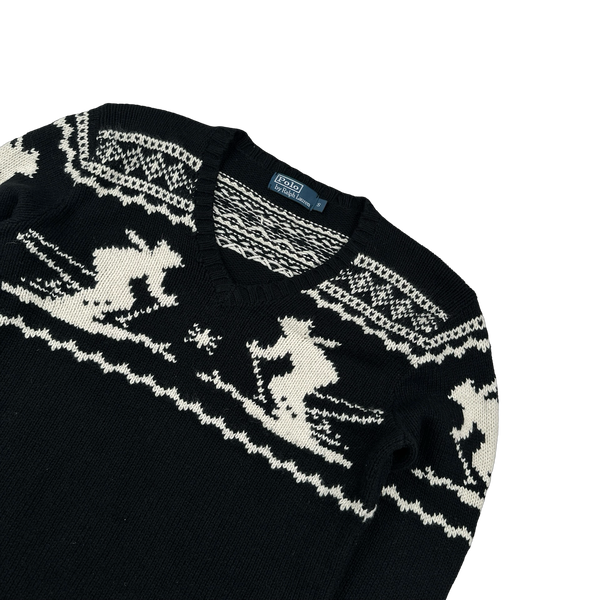 Ralph Lauren Wool Knit Folk Style V-Neck Jumper - Small