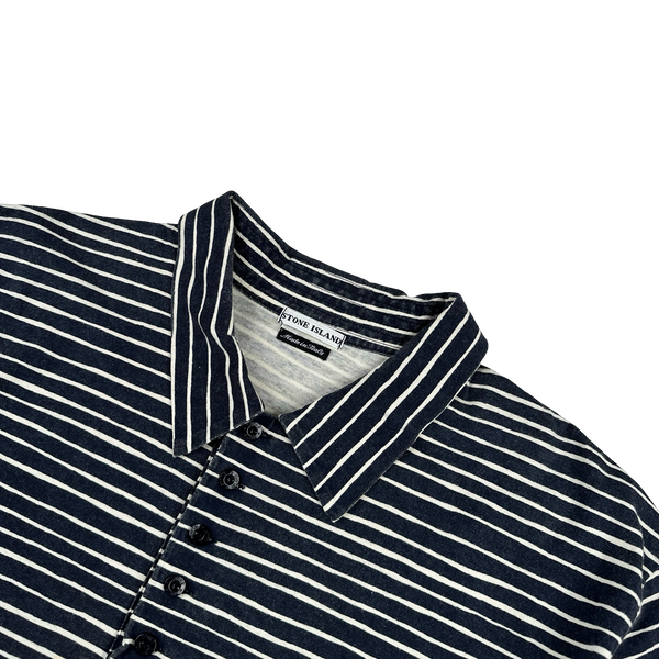 Stone Island 2002 Cotton Striped Embroidered Compass Polo Shirt - XL
