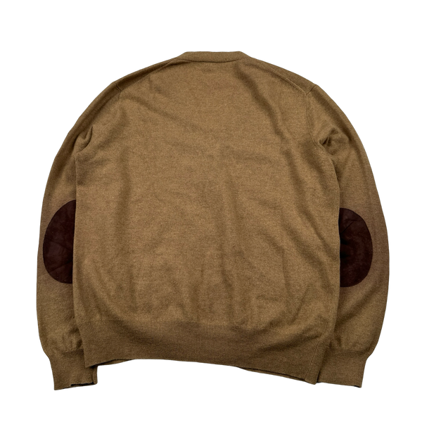 Ralph Lauren Polo Brown Merino Wool Buttoned Suede Elbow Pad Cardigan - Medium