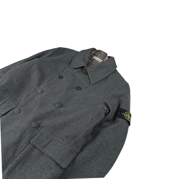 Stone Island 1999 Grey Vintage Wool Double Breasted Duffle Jacket - Medium