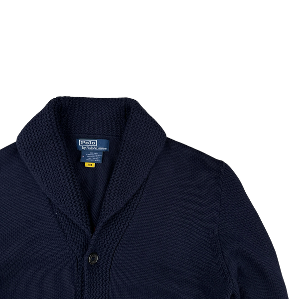 Ralph Lauren Navy Wool Knit Buttoned Flag Jumper - Medium