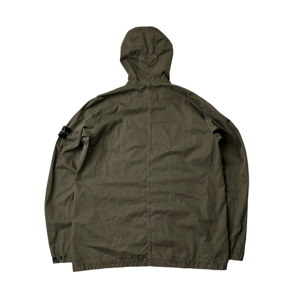 Stone Island Khaki Hooded Cotton Overshirt Jacket - Large