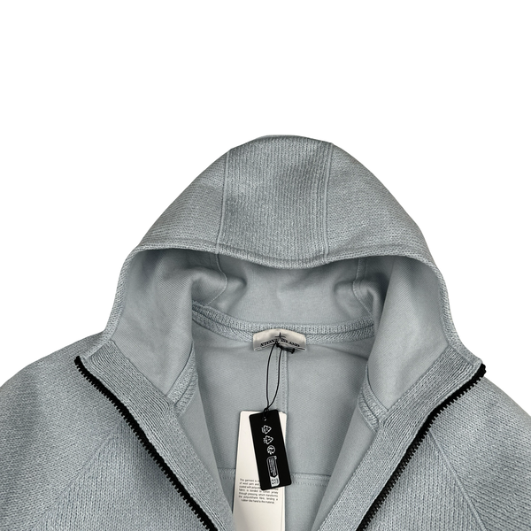Stone Island 2025 Marina Baby Blue Wool Woven Knit Zipped Jacket - Large