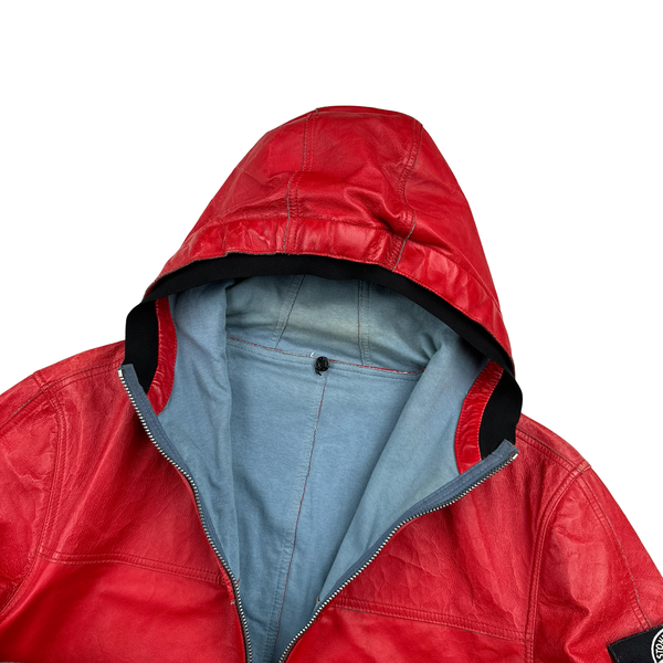 Stone Island 2010 Rare Crimson Red Leather Reversable Jacket - XL