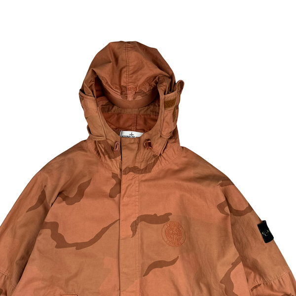 Stone Island Supreme 2019 Orange Brushed Cotton Camo Riot Mask Jacket - Medium