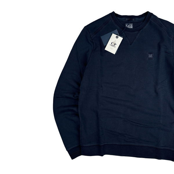 CP Company Navy Blue Cotton Garment Dyed Crewneck Jumper - Large