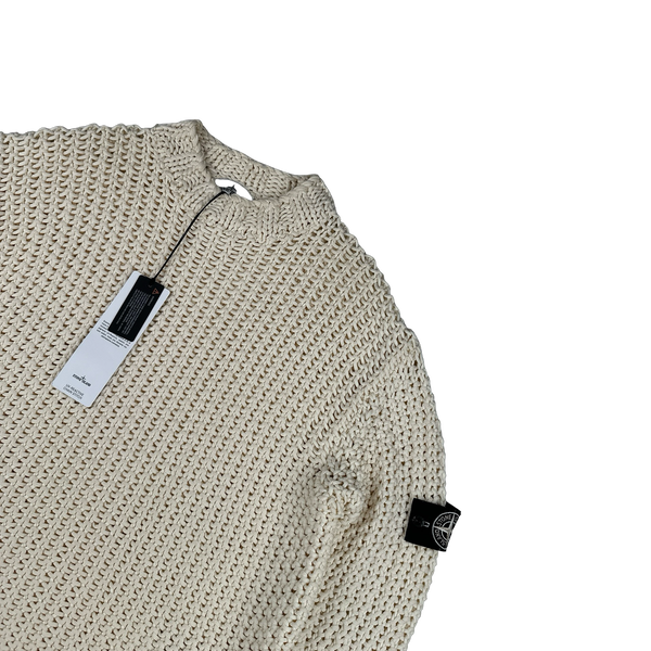 Stone Island 2025 UV-REACTIVE Heavyweight Yarn Knit White/Pink Jumper - Large