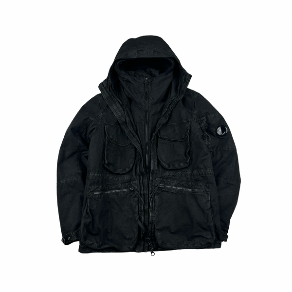 CP Company Black Ba-Tic Waxed Removable Liner Multi Pocket Jacket - XS