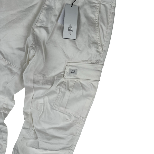 CP Company White Stretch Ergonomic Fit Cargo Trousers - Large
