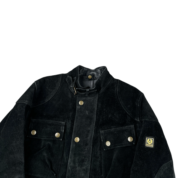 Belstaff Black Multi Pocket Field Suede Leather Zipped Heavyweight Jacket - Small