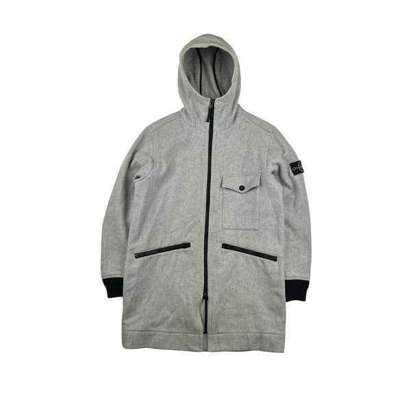 Stone Island 2017 Grey Panno Speciale Long Wool Jacket - Large