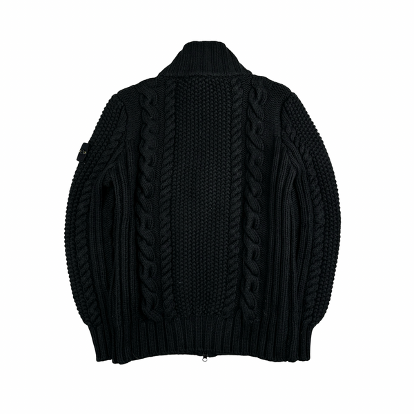 Stone Island Black Cable President Thick Knit Zipped Jumper - Large