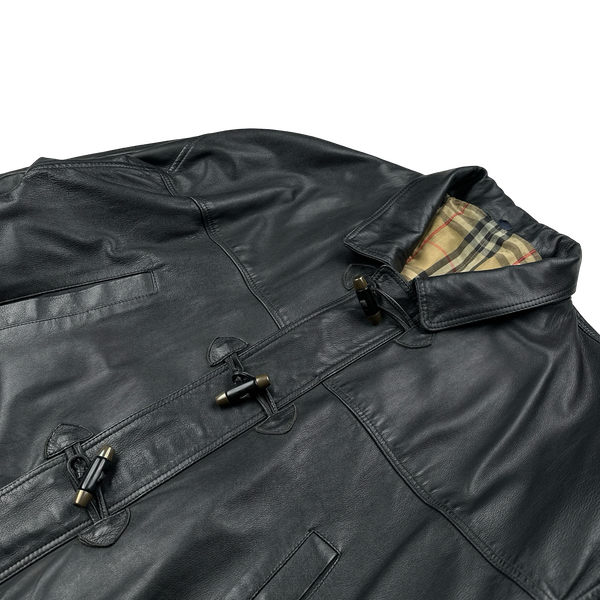 Burberry Leather Nova Check Lined Collared Duffle Coat - XL
