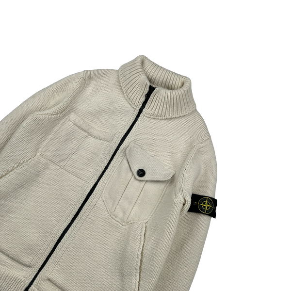 Stone Island 2021 Cream Wool Blend President Knit Zipped Jumper - Medium