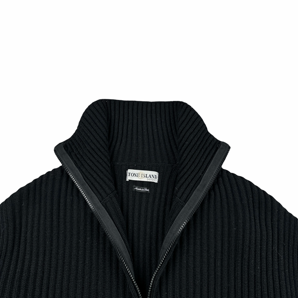 Stone Island 2001 Black Lana Wool Vintage Ribbed High Neck Jumper - Large