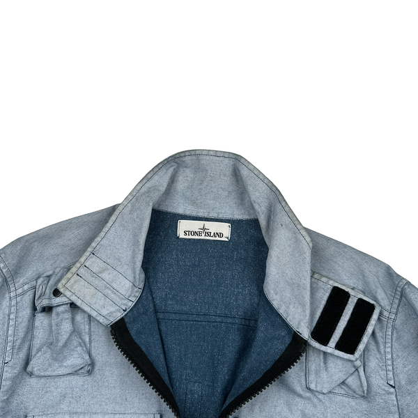 Stone Island 2019 Canvas Placcato Washed Blue Jacket - Medium