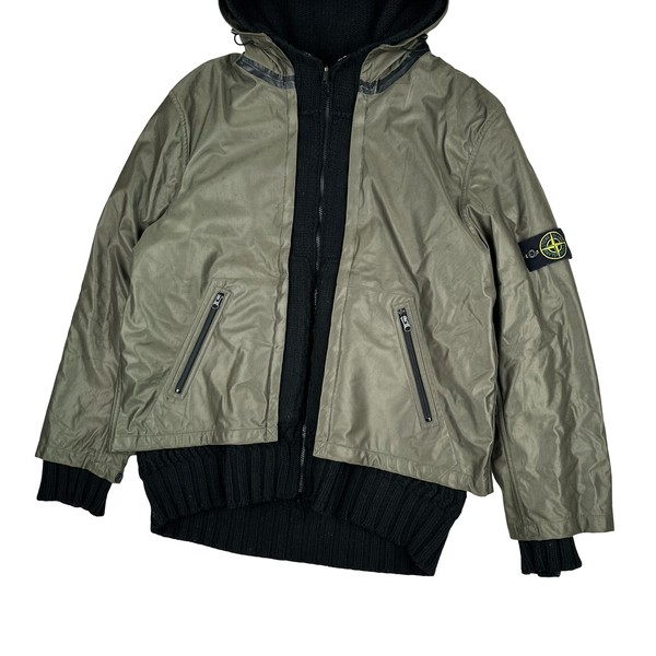 Stone Island 2008 Black Thick Wool Knit Nylon Liner 3 in 1 Jacket - XXL