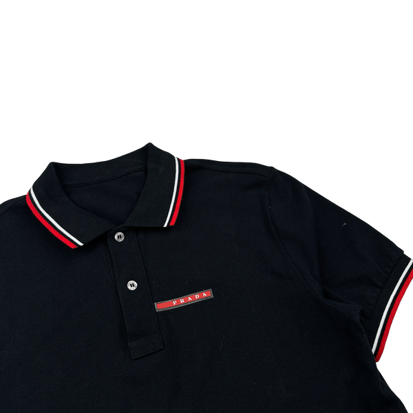 Prada Black Cotton Spellout Polo - Medium